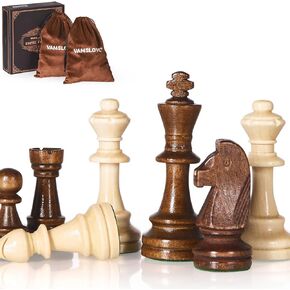 Vamslove Wooden ثقيلة الشطرنج مرجحة فقط -3.8 '' King-extra 2 Queens-34 Wood Tournament chessmen لمجموعة الشطرنج ، أكياس تخزين المخملية مشمولة