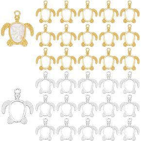 PH PandaHall 60PCS Turtle Tortoise Open Back Bezel Pendants, Metal Turtle Hollow Frame Charms Pendants for DIY UV Resin, Epoxy Resin, Pressed Flower Jewelry, Golden Silver