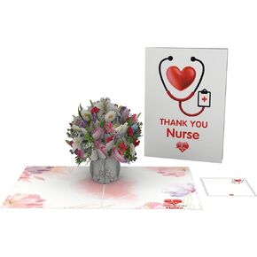 igifts وبطاقات بالامتنان Heart Nurse reghter 3D POP -UP CARD - 6 "x8" - تصميم باقة الأزهار الملونة ، شكرًا لك على محترفي الرعاية الصحية ، المظروف ، يوم الممرضات والموظفين الطبيين