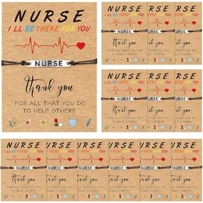 Yinkin 12 PCS School Nurse Gifts Bracelets Burclets for Women with Carding Card Nurse Week Day Party Tove Christmas Gradiation Gift