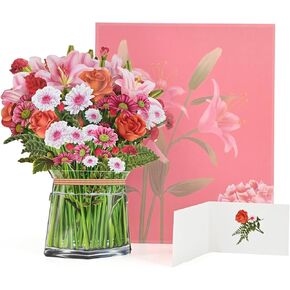 AUSTARK Flower Pop Up Card for Mothers Day, 12'' 3D Bouquet Greeting Cards with Blank Notecard and Exquisite Envelope, Paper Flower Cards for Women Birthday (Floral)