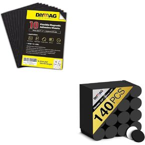 DIYMAG Magnetic Adhesive Sheets, 140 PCs Flexible Self Adhesive Magnetic Tape - Flexible Magnet Sheets with Adhesive for Crafts, Photos and Die Storage, Easy Peel and Stick