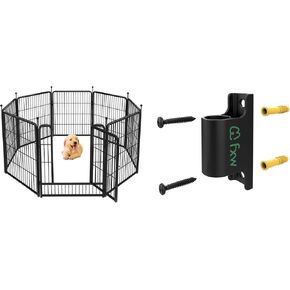 FXW 32 بوصة 8 لوحات Rollick Dog Playpen & FXW مرساة من أجل الجدار (حزمة من 4) للاستخدام مع دولة الكلاب في الفناء ، حديقة ، مداخل ، مدفأة ، داخلي/خارجي ، يناسب جميع ارتفاعات اللعب ، Black│patent