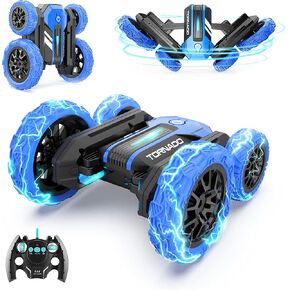 Bezgar TD202 سيارة التحكم عن بُعد - سيارة RC Stunt Double من جانب مزدوج ، 360 سيارة RC Spinning مع الأضواء الساطعة ، في الهواء الطلق جميع التضاريس سيارة كهربائية قابلة للشحن ، هدايا لعبة متعة للسيارات للبنين ، الفتيات الأطفال والكبار
