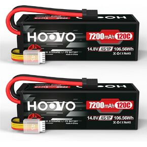 بطارية هووفو 4S Lipo 14.8V 120C 7200MAH RC CAR BUTTIONATION CASE مع قابس TR متوافق مع 1/8 و 1/10 RC CAR TRUGGY TRAGGY SLASH 4X4 CARAWLER MONSTER RC BUTTION 2 PACK