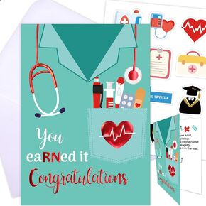 Fancy Land Foiled Nurse Graduation Card with Envelope RN Graduation Gifts for Nursing School Medical Party