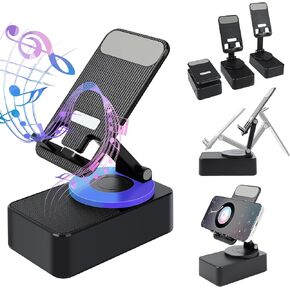 Induction Bracket Speaker, Wireless Induction Bluetooth Speaker, Bluetooth Audio Power Bank Bracket, Foldable Cell Phone Stand with Induction Speaker/Power Bank/Atmosphere Light/Anti-Slip Base (Grey)