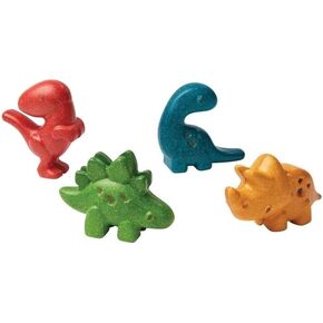 PlanToys 4 Dinosaur Dino Animal Playset (6126) | Sustainably Made from Rubberwood and Non-Toxic Paints and Dyes | Eco-Friendly PlanWood