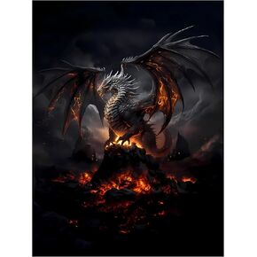 GVYGVY Diamond Art Kits for Adults, 5D DIY Full Drill Flame Volcano Dragon Diamond Painting Kit, 12x16 Inch