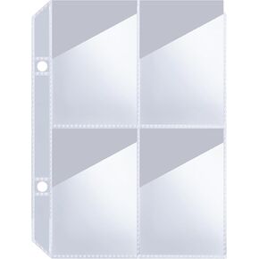 4 Pocket Page Protector 120 Pockets Double-Sided Trading Card Pages for Yoto Card case, 2 Holes Fit 2 Rings Card Binder, Transparent, （15Pages）