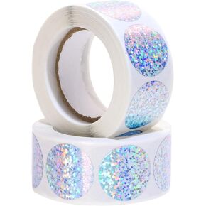 Mini Skater 1inch Silver Hololographic Farkle Round Dound Dounds ملصقات ملصقات للادة اللاصقة متعددة الأغراض لأختام التعبئة والتغليف علامات اللوازم ، 2 لفات ، إجمالي 1000 ٪