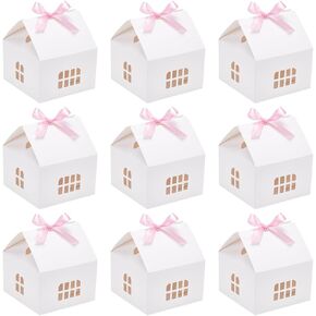 Benecreat 24pcs صناديق الهدايا ذات الورق الأبيض على شكل منزل ، صناديق ورقية منزلية كلاسيكية صناديق منزل أنيقة لعلاج عيد ميلاد عيد ميلاد حفل زفاف الحفلات