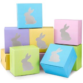 Tinlade 24 PCS Easter Treat Joxes 5 Caldy Colors Cardboard with Rabbit Bunny Shape Window Paper Paper Easter Containers Cookie Basking Hift