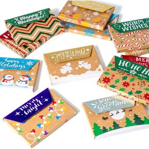 Joyin 12pcs صناديق بطاقة هدايا الصناديق لعيد الميلاد ، 3.75 "× 2.5" × 0.4 "صناديق مغلف الورق بني كرافت للهدايا لالتفاف ، 12 تصميم عيد ميلاد عيد الميلاد ، الحزب الصغير لصالح المال النقدي المال