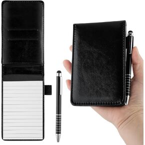Sibba Mini Pocket Notebook ، حامل المفكرة مع 50 ورقة مبطنة ، دفتر جيب 3 × 5 بوصة مع القلم المعدني ، دفتر جلدي صغير (A7 ، أسود)