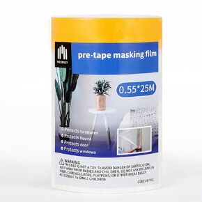 Voomey Pre-Taped Masking Film with Dispenser, Painters Tape with Plastic Attached, Automotive Painters Tape and Drape for Appliances, Furniture, Wood Surfaces & DIY Projects - 8ft x 49ft