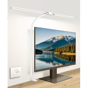 Desk Lamp with Clamp, with 5V 2A Adapter, LED Desk Lamp with Dual Head, 50 Light Modes, Computer Monitor Flexible Gooseneck Lamp, Eye Protection Desk Lamps for Study, Office, Crafts, Draw(White)