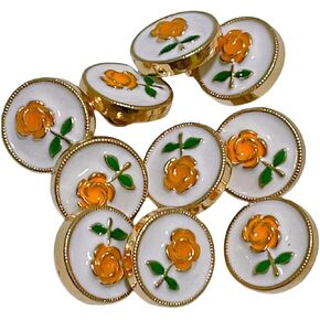 زر 10pcs خمر الورد ، أزرار زهرة المينا جولة سترانك لزر خياطة معاطف الملابس تناسب أزرار السترة الموحدة للنساء لباس الثياب بدلة Cardigan-12mm (أبيض+أحمر)