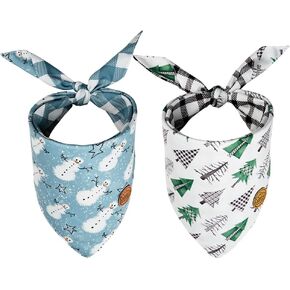 Beauty Beauty Christmas Dog Bandanas قابلة للانعكاس 2 عبوة ، مجموعة من رجال الثلج ، الأوشحة المنقوقة مثلث قابلة للتعديل للحيوانات الأليفة الكبيرة الكبرى (الأزرق الأبيض) DB72-L