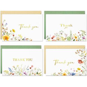 Thank You Cards with Envelopes, 32 Pack Thank You Notes, Gold Foil Blank Cards, Bulk Stationary Set For All Occasions, Weddings, Business, Baby Showers, Birthday, Bridal Shower, 4 Assortment Floral