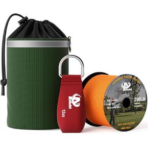 Aystkniet Arborist Throw Line Kit with Slick Rope & 12/14/16oz Throw Weight & Reflective Storage Bag, Polyester Throw Line Spool and Arborist Throw Ball Kit for High Limbs Tree Work
