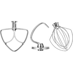 مرفقات خلاط الحامل الفولاذ المقاوم للصدأ 3 قطعة للمطبخ 5.5-6 QT خلاط حامل الميل. يتضمن 6 أسلاك ، خافق مسطح ، خطاف العجين لـ Kitchenaid 6 Qt Bowl in Kuwait