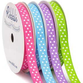 Ribbli 4 Rolls 3/8-Inch Easter Grosgrain Polka Dot Ribbon,Total 40 Yards,(Hot Pink/Blue Mist/Hyacinth/Apple Green),Easter Ribbon,Spring Ribbon Use for Gift Wrapping,Ribbon Crafts