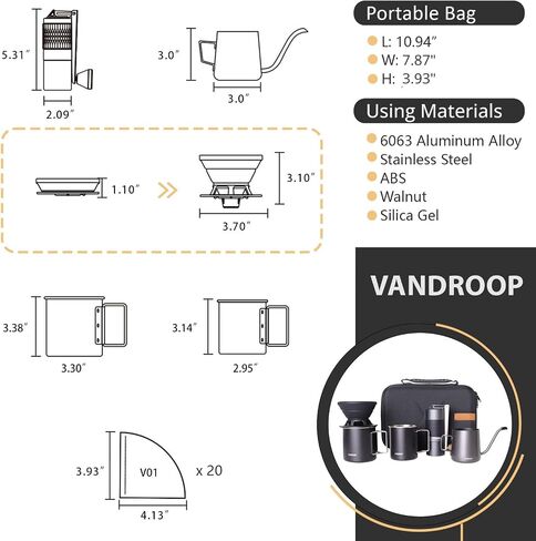 Pour Over Coffee Maker Set, ALL in 1 Portable Set- Manual Coffee Grinder with Stainless Steel Conical Burr, Collapsible Silicone Coffee Dripper Set, Coffee Gooseneck Kettle in Saudi Arabia