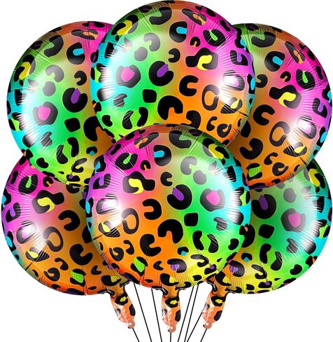 BBTO 6 Pcs 18 Inch Neon Rainbow Leopard Birthday Foil Balloons - Colorful Cheetah Birthday Decorations - Neon Rainbow Leopard Supplies for Birthday Party in Saudi Arabia