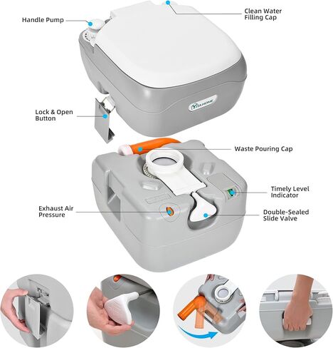 YITAHOME Portable Toilet Camping Porta Potty 5.8 Gallon with Diagonal Bowl, Hand Sprayer, Level Indicator, Rotating Spout, Carry Bag, Toilet for Adults, Outdoors, RV, Boat and Trips in Kuwait