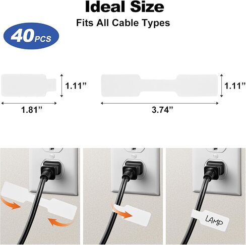 40 Pack Cable Labels Tags, White Write On Wire Cord Tags and Charger Labels Waterproof for Cable Management and Identification Electronics (Rectangular) in Saudi Arabia