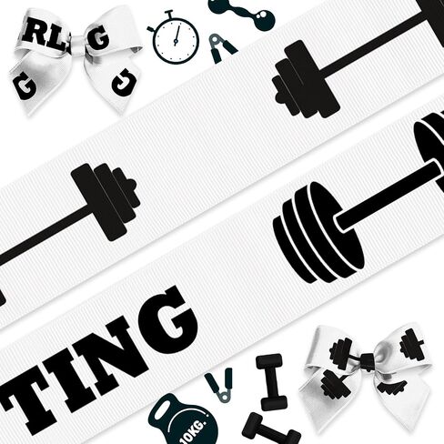 2 Rolls Powerlifting Ribbons Sports Themed Barbell Ribbon Weightlift Ribbon for Olympic Themed Party Gift Wrapping Birthday Home Gym Weightlifter Decorations Supplies DIY Craft 0.8" x 10yd in Saudi Arabia