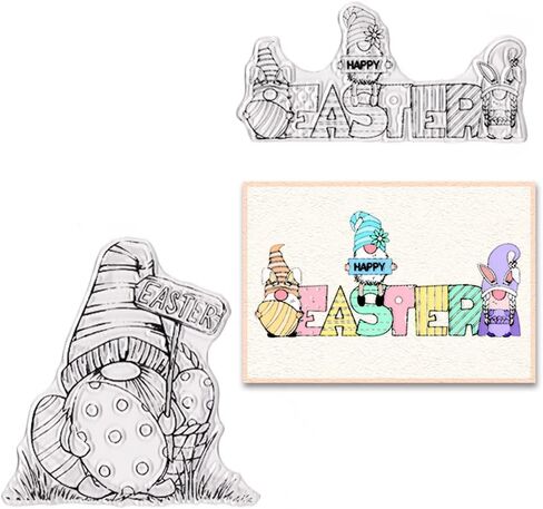 ALIBBON 2 Pcs Easter Gnomes Clear Stamps for Card Making and Photo Album Decorations, Happy Easter Gnomes Stamps, Easter Egg Gnomes Transparent Silicone Stamps for Crafting and DIY Scrapbooking in Saudi Arabia
