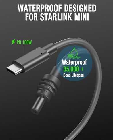 Starlink Mini USB C to DC Power Cable, 5M/16FT Replacement USB C to DC Cord for Starlink Mini, Waterproof Weatherproof & Durable Starlink Mini Power Supply Accessories for Outdoor, Home, 16FT Length in Saudi Arabia