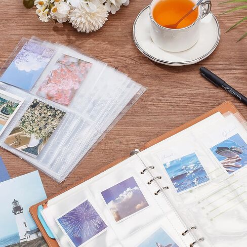 CRASPIRE 25 Pack 100 Pockets A5 Binder Sleeves 3.66x2.71" Trading Card Sleeves Ultra-Clear Photocard Sheets One-Sided 4 Pocket Photo Pages Top Loading Photo Sheet Protector for Photos in Kuwait