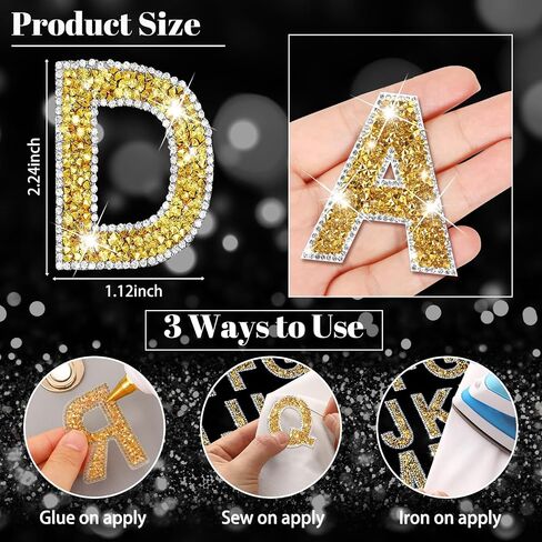 26pcs الحديد حجر الراين على أحرف بقع 6.5 سم على أحرف الراين ، بلينغ بريق A-Z الحروف الأبجدية الحديد على بقع لأحذية حقيبة الملابس أحذية الهواتف المحمولة ديكور DIY (الفضة) in Kuwait