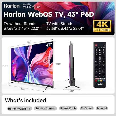 Horion 55-inch Smart TV (55P6D,2025) - 4K UHD LED TV P6D Series with WebOS 22, Ultra Slim Television with Mega Contrast, HDR10, MEMC, Dolby Atmos - Streaming Live TV, Bluetooth, Hdmi, WiFi in Saudi Arabia
