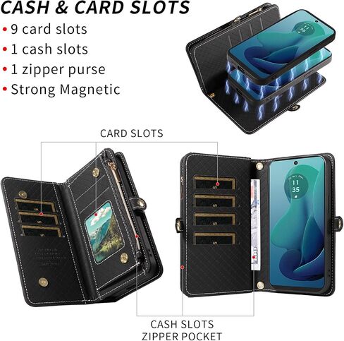 Asuwish Phone Case for Motorola Moto G 5G 2024 Zipper Wallet Detachable Cell Cover with Tempered Glass Screen Protector Crossbody Lanyard Strap Flip Card Holder Slot G5G 5 G G5 Women Men Girls Pink in Saudi Arabia