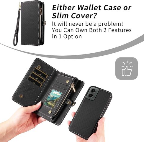Asuwish Phone Case for Motorola Moto G 5G 2024 Zipper Wallet Detachable Cell Cover with Tempered Glass Screen Protector Crossbody Lanyard Strap Flip Card Holder Slot G5G 5 G G5 Women Men Girls Pink in Saudi Arabia
