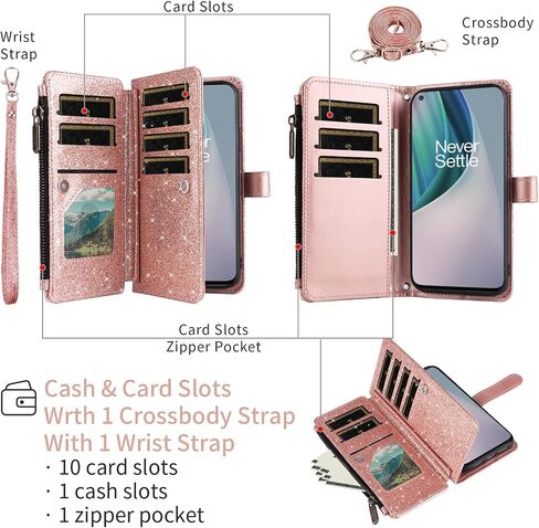 Asuwish Phone Case for OnePlus Nord N10 5G Wallet Cell Cover with Tempered Glass Screen Protector Strap Glitter Zipper Flip Credit Card Holder One Plus N 10 G5 1 Plus 10N 1plus One+ 1+ N105G Black in Saudi Arabia