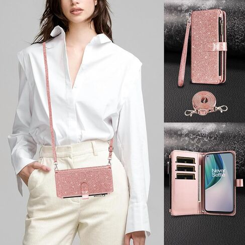 Asuwish Phone Case for OnePlus Nord N10 5G Wallet Cell Cover with Tempered Glass Screen Protector Strap Glitter Zipper Flip Credit Card Holder One Plus N 10 G5 1 Plus 10N 1plus One+ 1+ N105G Black in Saudi Arabia