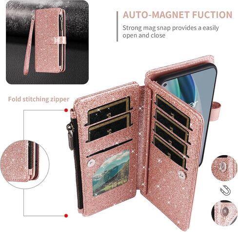 Asuwish Phone Case for OnePlus Nord N10 5G Wallet Cell Cover with Tempered Glass Screen Protector Strap Glitter Zipper Flip Credit Card Holder One Plus N 10 G5 1 Plus 10N 1plus One+ 1+ N105G Black in Saudi Arabia