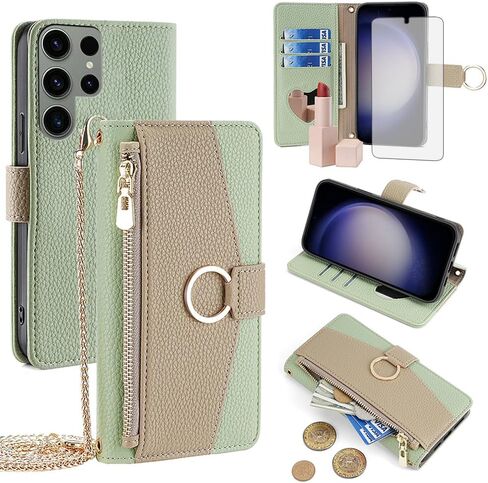 Asuwish Phone Case for Samsung Galaxy S23 Ultra 5G Wallet Woallet with Screen Screens and Mirror Flip Cover Ring حامل بطاقة Crossbody Cell S23ULTRA 23S S 23 23ULTRA 6.8 بوصة للنساء الأبيض in Saudi Arabia