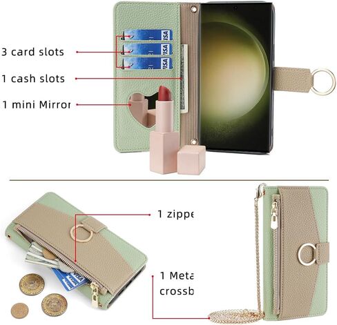 Asuwish Phone Case for Samsung Galaxy S23 Ultra 5G Wallet Woallet with Screen Screens and Mirror Flip Cover Ring حامل بطاقة Crossbody Cell S23ULTRA 23S S 23 23ULTRA 6.8 بوصة للنساء الأبيض in Saudi Arabia