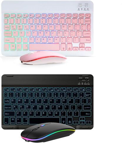 2 Pack Ultra-Slim Bluetooth Keyboard and Mouse Portable Mini Wireless Keyboard Rechargeable 7-Color Backlit for Apple iPad iPhone Samsung Tablet iPhone Smartphone iOS Android Windows,Black in Saudi Arabia
