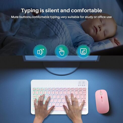 2 Pack Ultra-Slim Bluetooth Keyboard and Mouse Portable Mini Wireless Keyboard Rechargeable 7-Color Backlit for Apple iPad iPhone Samsung Tablet iPhone Smartphone iOS Android Windows,Black in Saudi Arabia