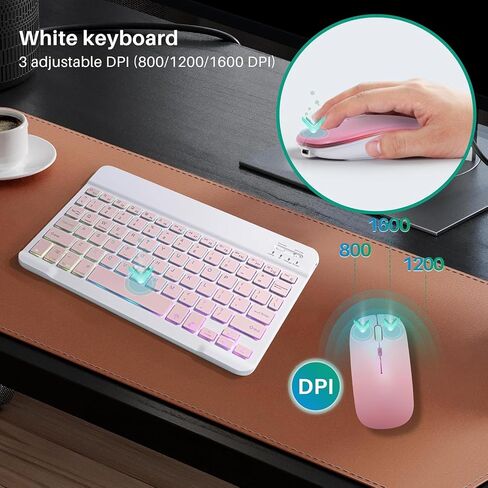 2 Pack Ultra-Slim Bluetooth Keyboard and Mouse Portable Mini Wireless Keyboard Rechargeable 7-Color Backlit for Apple iPad iPhone Samsung Tablet iPhone Smartphone iOS Android Windows,Black in Saudi Arabia