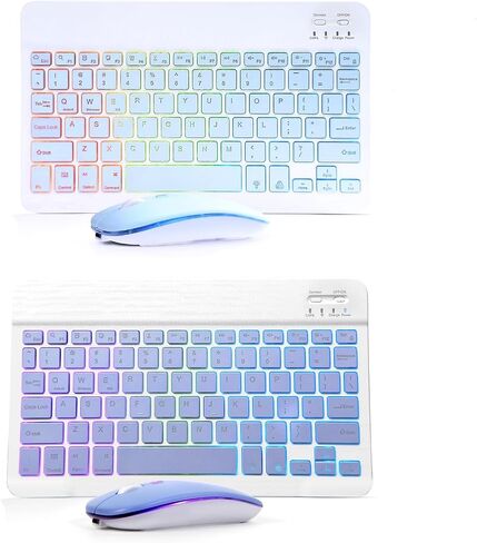 2 Pack Ultra-Slim Bluetooth Keyboard and Mouse Portable Mini Wireless Keyboard Rechargeable 7-Color Backlit for Apple iPad iPhone Samsung Tablet iPhone Smartphone iOS Android Windows,Black in Saudi Arabia