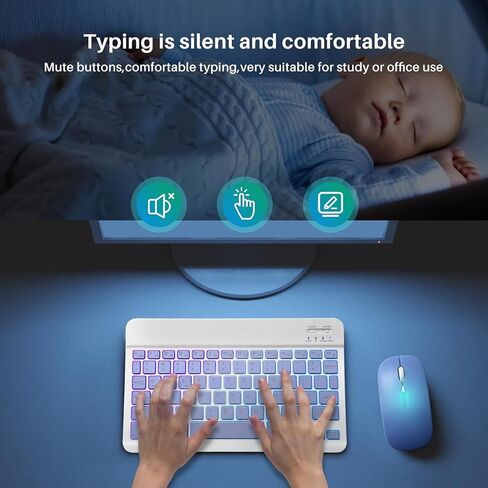 2 Pack Ultra-Slim Bluetooth Keyboard and Mouse Portable Mini Wireless Keyboard Rechargeable 7-Color Backlit for Apple iPad iPhone Samsung Tablet iPhone Smartphone iOS Android Windows,Black in Saudi Arabia