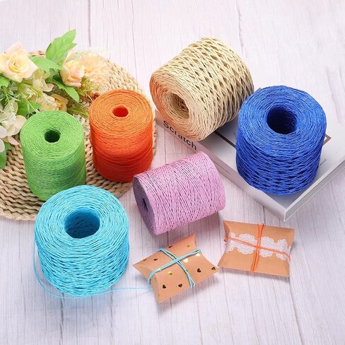 Patikil Natural Cotton Raffia Yarn 328 Yard ، Crochet Raffia Paper Ribbon for Diy Sun Hat Beach Bag Charn knitting ، Coffee Coffee. in Saudi Arabia